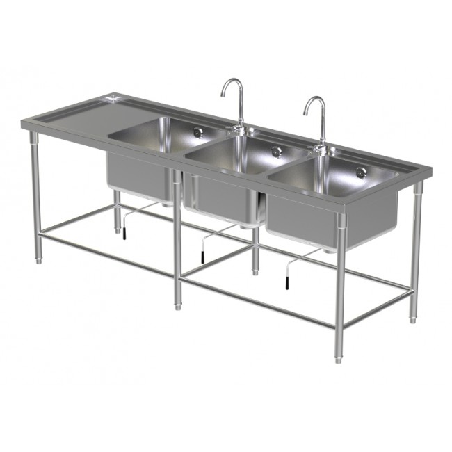 Triple Sink Table W/2 Faucet 3